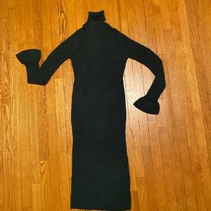 Turtle neck sweater dress with trumpet sleeves
